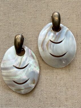 Large Iridescent Mother-of-Pearl Drop Earrings With Metal Backs, Statement Piece